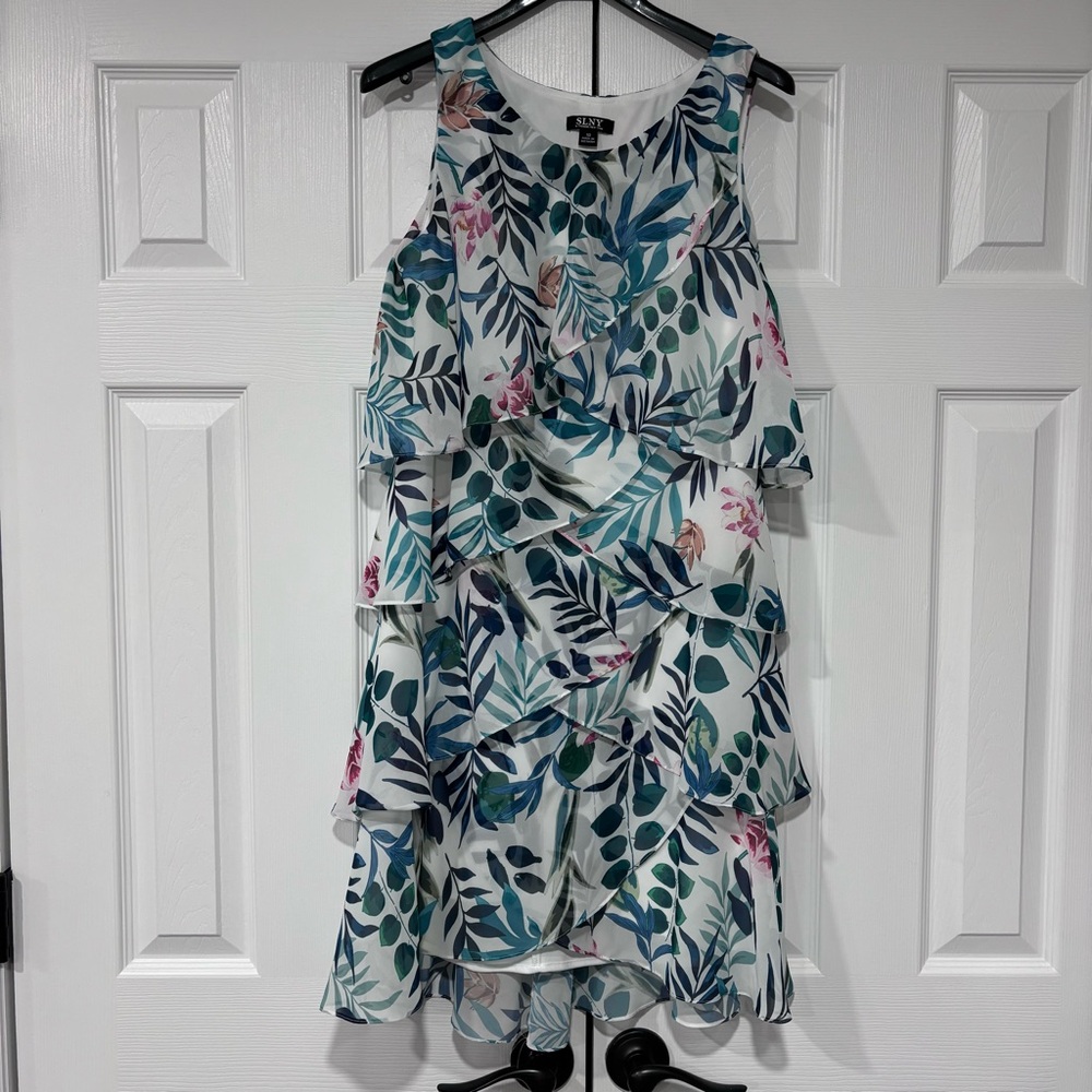 SLNY Women’s Tropical Sleeveless Waterfall Dress Size 10